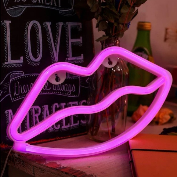 1pc Lip Shaped Wall Lamp, Pink Creative Neon Light, For Home Decor - Picture 2 of 3